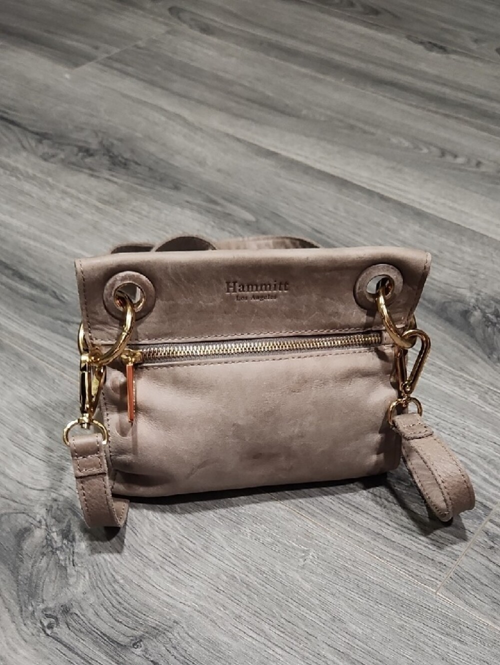 Hammitt Taupe Suede Crossbody with Gold Hardware - Picture 2 of 8